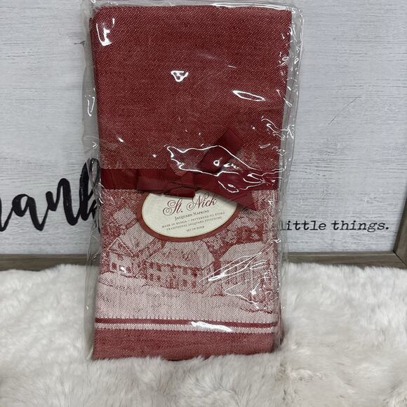 Williams & Sonoma Santa St. Nick Christmas Red Jacquard Napkins (4) - NEW! - Picture 1 of 4